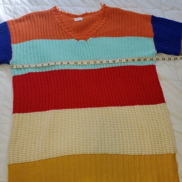 143 story large cozy striped knit sweater with fringe - Picture 8 of 11